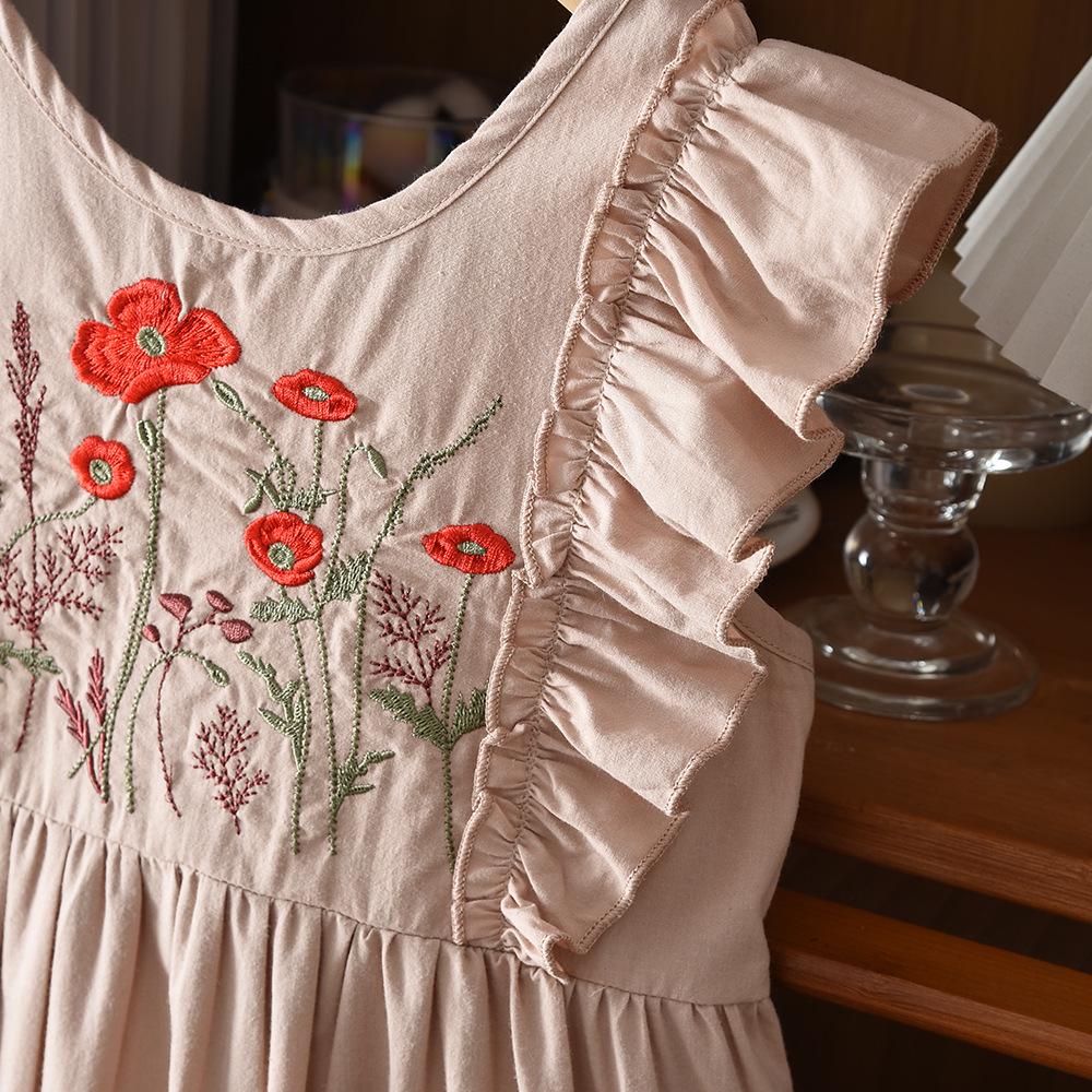 Girls' Summer Lace Embroidered Dress with Bow