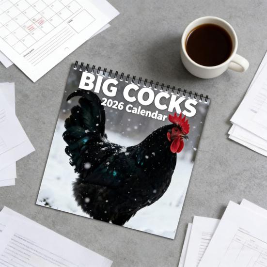 2026 Lustiger Hahn Kalender Große Hahn Wortspiele Monatlicher Wandkalender mit Humorvollen Geflügelfotos Dickes Papier Drahtbindung Büro Streiche Geschenk