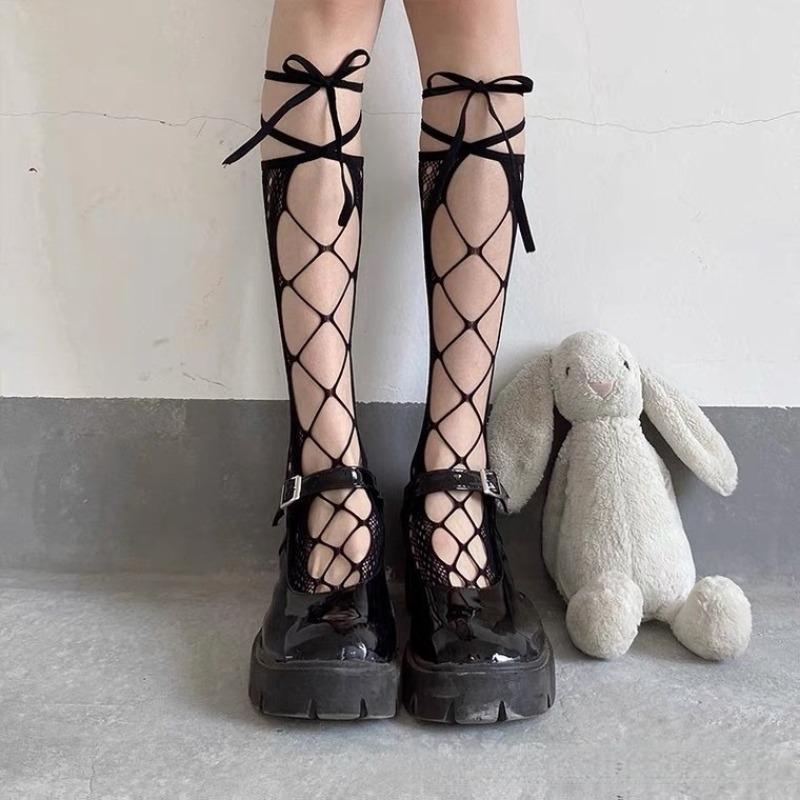 Sexy JK Stockings Women Hollow Out Mesh Black High Tube Socks Summer Thin Knee High Socks Cosplay Lolita Girls White Stocking