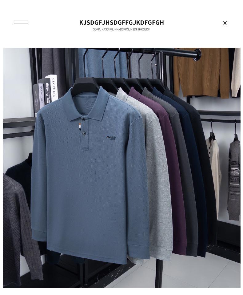 Men's Autumn Turn-Down Collar Long Sleeve Polo Shirt - Solid Color Embroidered & Loose Fit