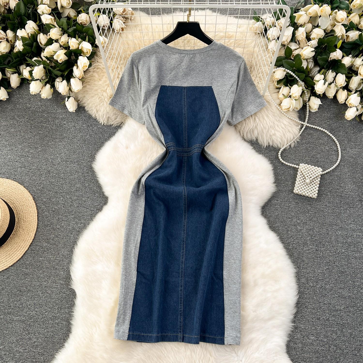 Летнее повседневное длинное джинсовое платье женское лоскутное дизайнерское джинсовое — фото 4