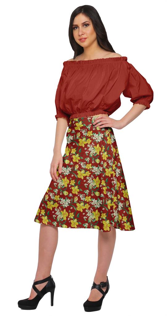 Moomaya Printed Skirt For Women Poly Spandex Casual Wear Summer Girls Skirt