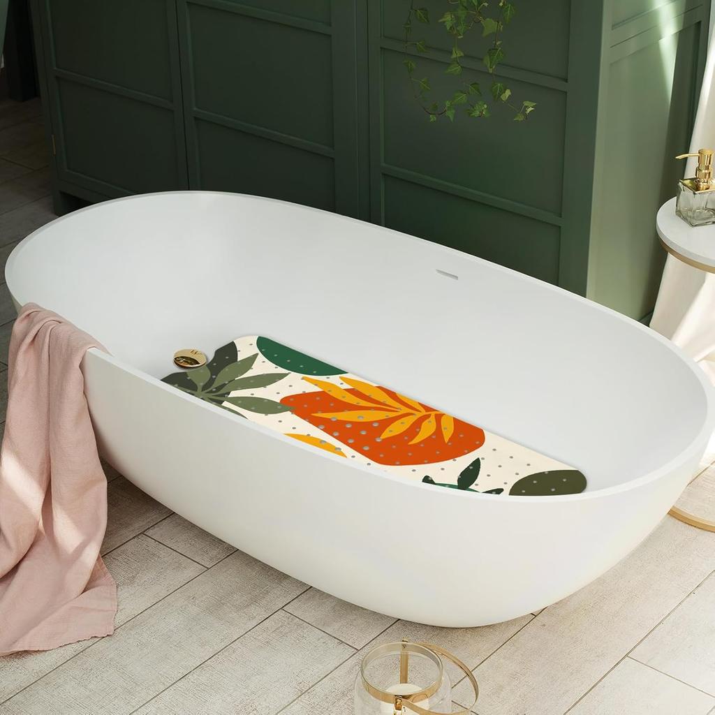 Non Slip Bathtub Mat, Bohemia Bath Mat for Tub, Extra Long Bathtub Mat Shower Mat with Suction Cups and Drain Holes for Elderly Kids Toddler Baby 40