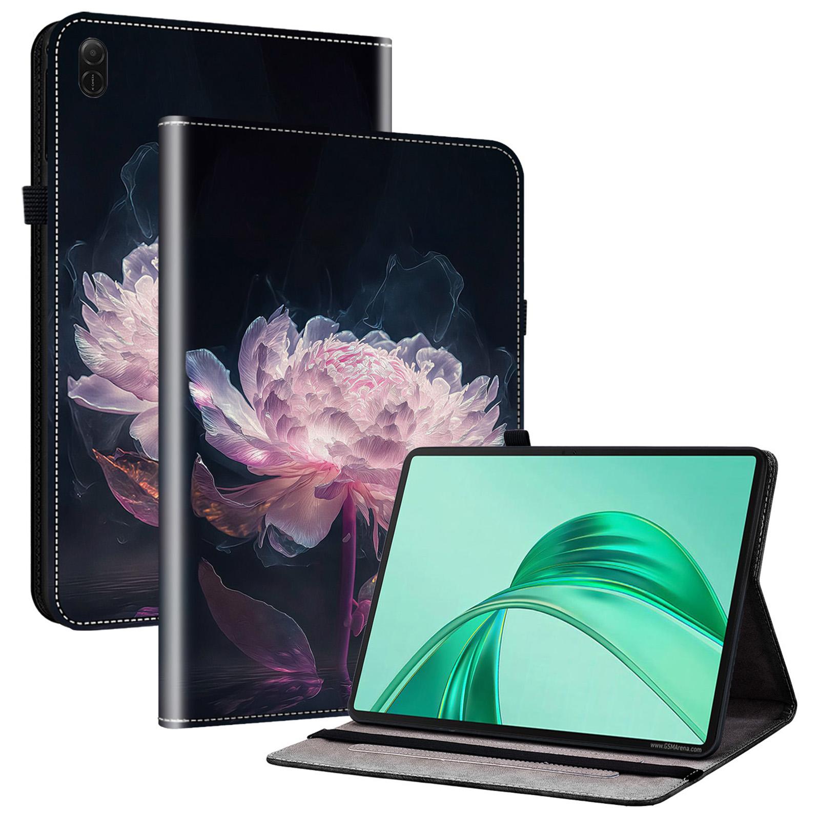 

Для Honor Pad X8a Кожаный чехол с принтом, подставка, чехол для планшета с отделениями для карт Purple Peony