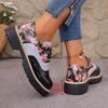 Autumn Printed Low-top Shoes 2025 New Plus-size Lace-up British Style Muffin Small Leather Shoes for Women