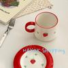 Korean Strawberry Ceramic Coffee Cup Plate Afternoon Tea Underglaze Cute Milk Cup Dish Set Red Green Color Birthday Gift