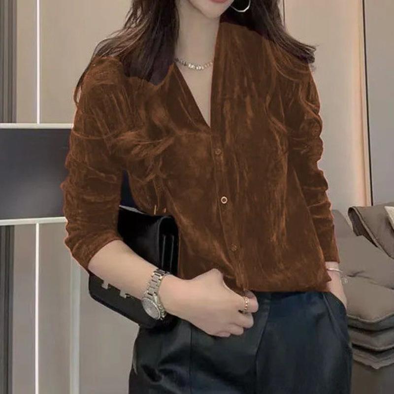 High-end Velvet V-neck Cardigan Autumn New Long-sleeved Jacket Fashionable Casual Anti-wrinkle