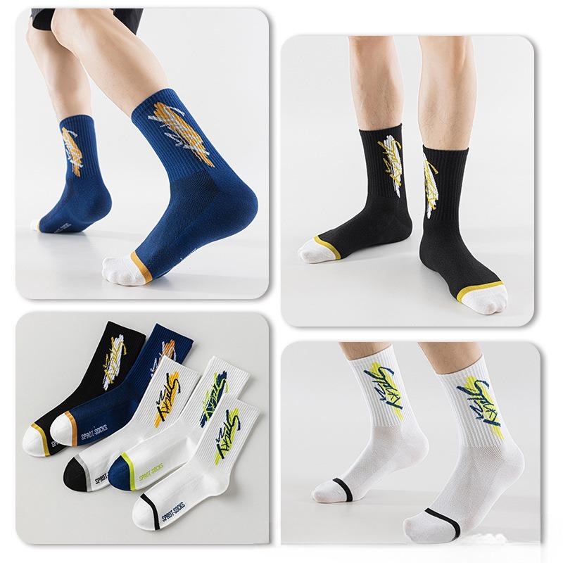 5 Pairs of Summer Socks Men's Mid-calf Cotton Anti-odour Cotton Mesh Breathable Summer Thin Youth Basketball Socks
