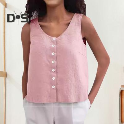 Vestă de vară pentru femei, cu gât rotund, fără mâneci, cu croiala lejeră, de culoare solidă, cu design cu plăcuță, cu nasturi, maiuri Streetwear