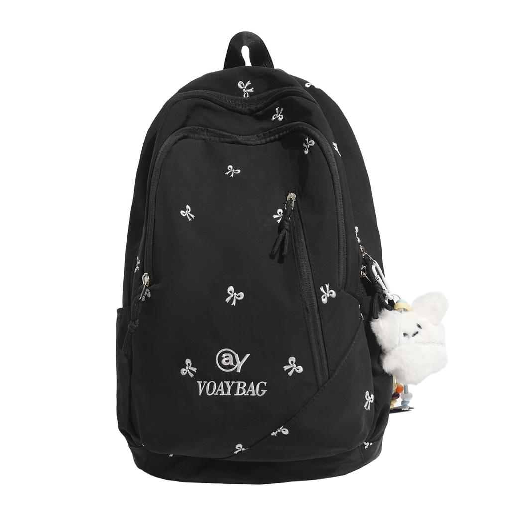 Schoolbag Korean Ins Cream Solid Color Floral Embroidery Student Backpack Fresh and Sweet Soft Girl Atmosphere Travel Backpack