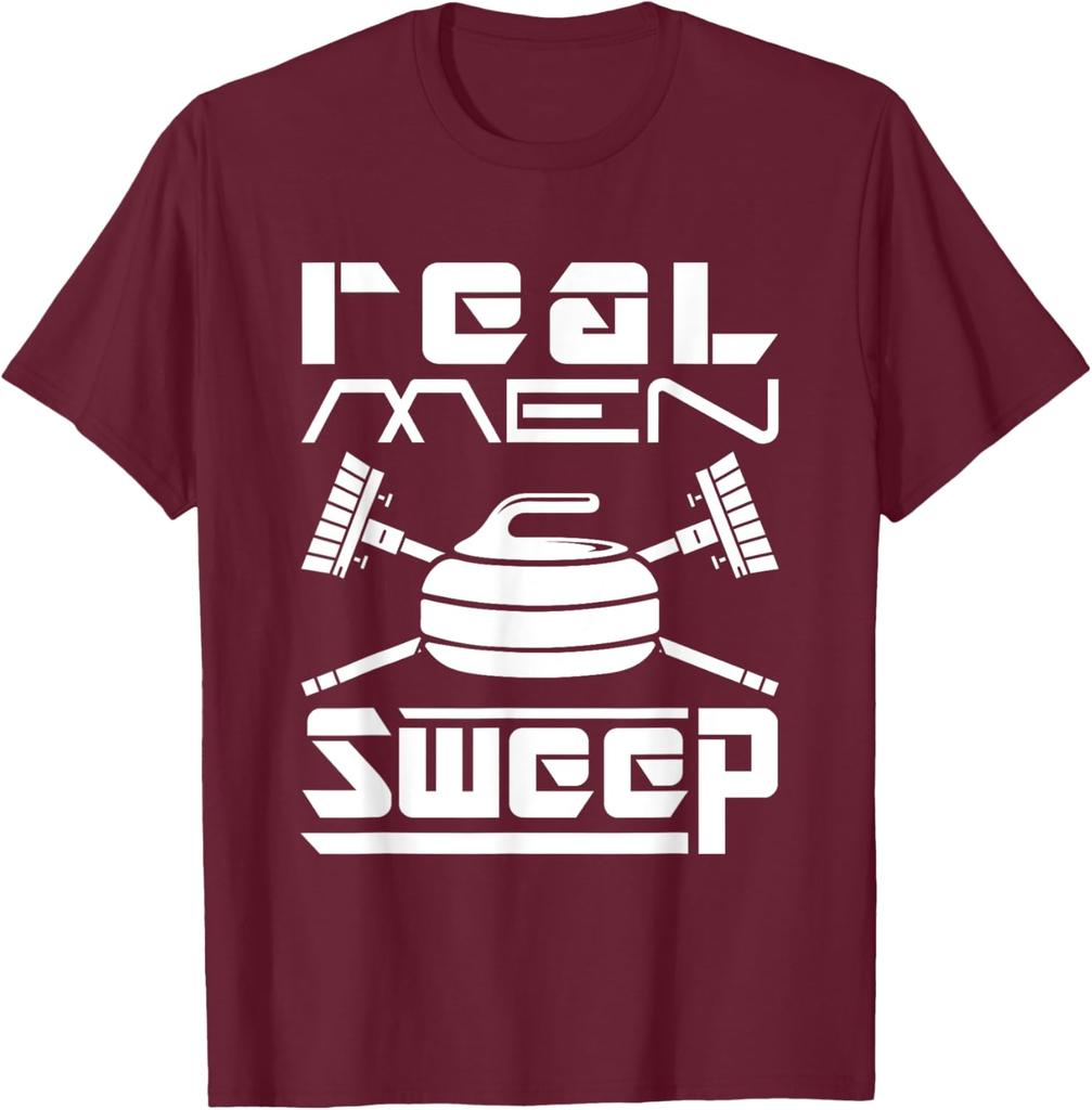 Real Men Sweep Curling Graphic Tee Cotton Short Sleeve Casual TShirt Gift for Men