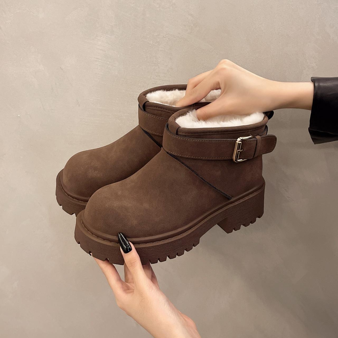 

Европейские матовые кожаные туфли с большой головой, пряжка на ремне, ботинки Martin, тонкие, короткие, сапоги Spice girl, бархатные, снежные, хлопковые сапоги, женские 40