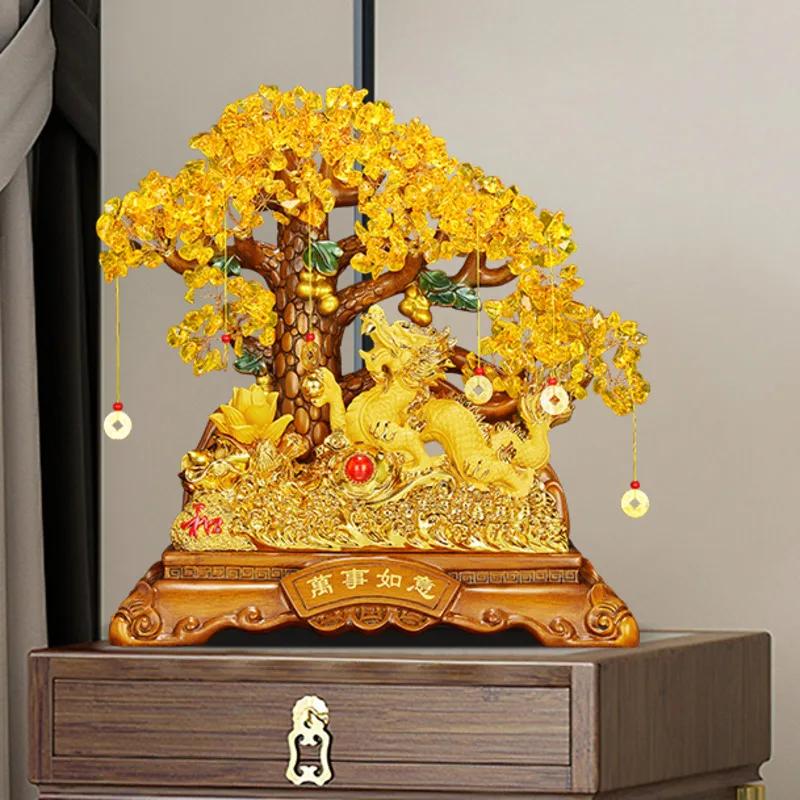 Topaz Crystal Rich Tree Dragon for Home Decoration Chinese Crafts Business Gift Hotel Porch Decoration Prosperity Accessories