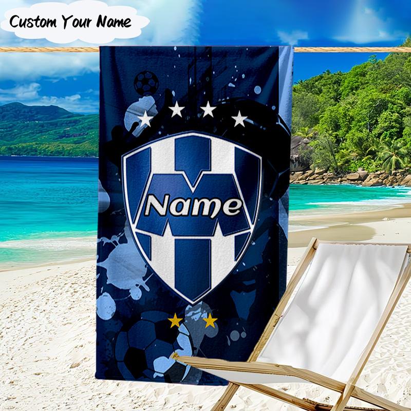 1PC Custom Name Beach Towel Team Spirit Unity Monterrey Beach Towel, Suitable for Camping, Travel, Beach Accessories, Super Absorbent, Family Gift