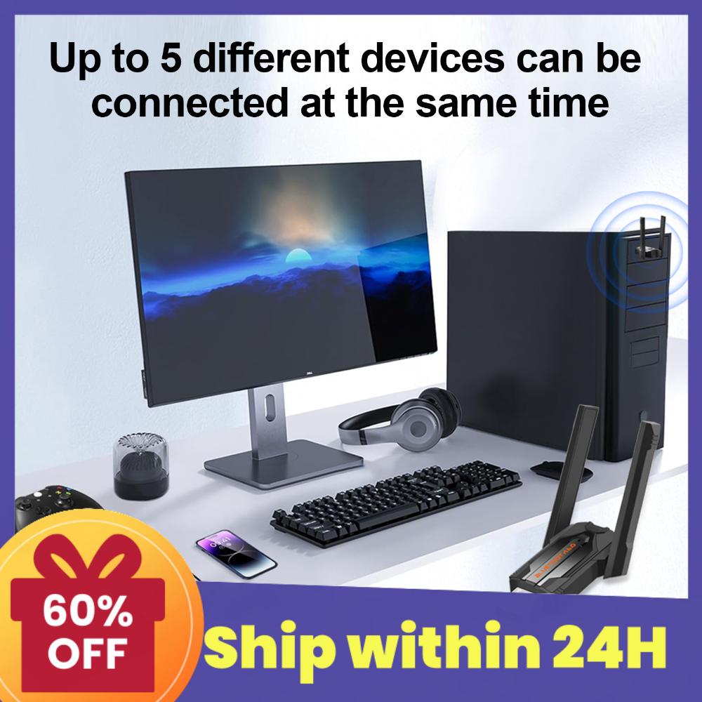 USB Bluetooth Dongle Adapter Bluetooth 6.0 Adapter Bluetooth Receiver & Transmitter for PC Keyboard/Mouse/Headphone/Speak