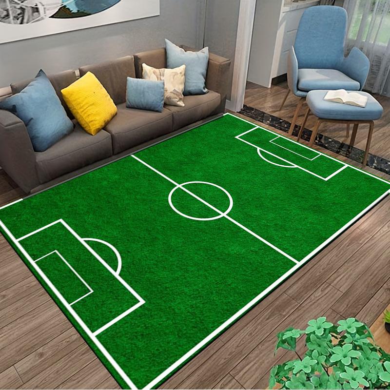 Soccer Field Design Carpet Green Rug for Bedroom or Living Room Decor Suitable for use as an anti-slip for living room bedroom sofas