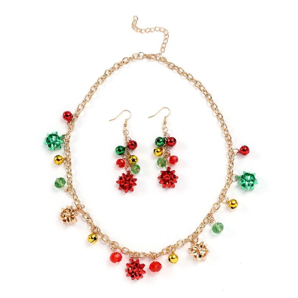 Earrings Xmas Clavicle Chain Bracelet Christmas Bell Jewelry Set Fashion   Gift