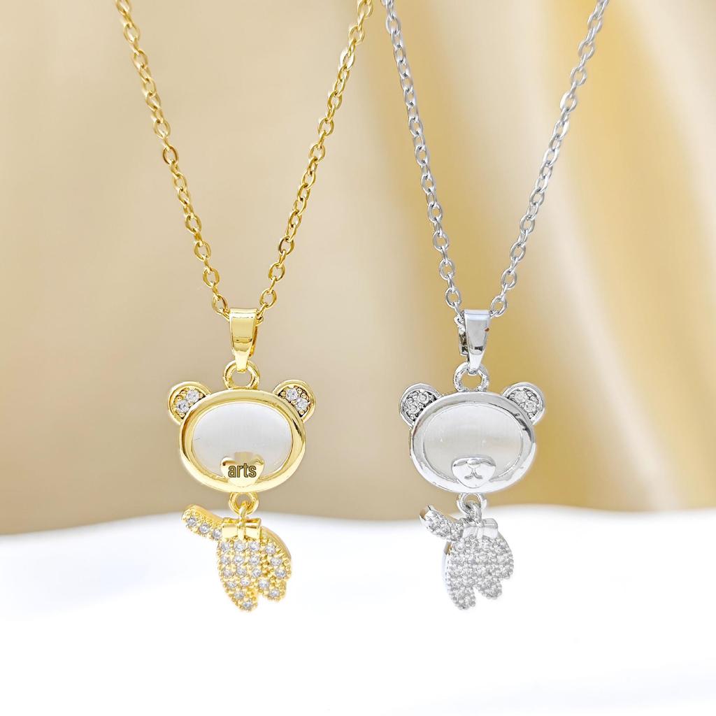 Cross New Cat's Eye Little Bear Pendant: Luxurious Shiny Necklace for Girls - Versatile Fashion Choker