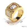 Full Diamond Square Ring for Men Titanium Steel Bling Iced Out Hip Hop Jewelry Luxury Cubic Zirconia Ring
