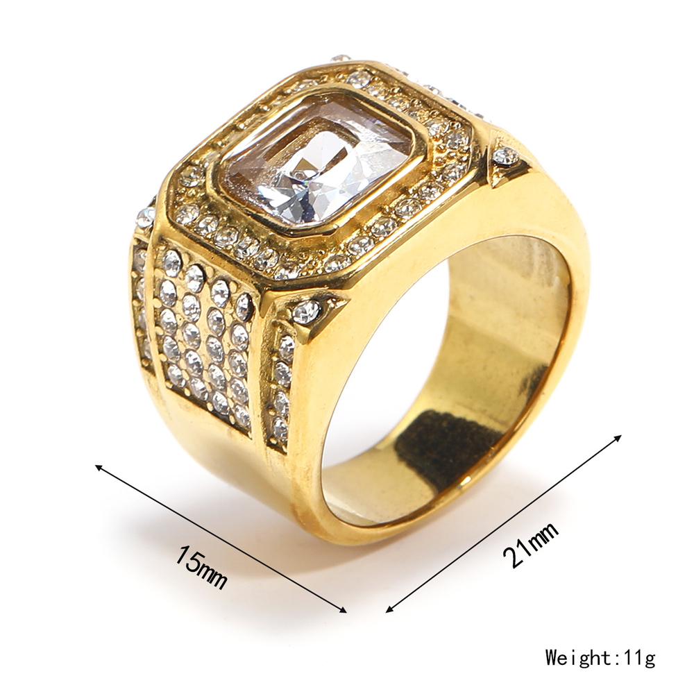 Full Diamond Square Ring for Men Titanium Steel Bling Iced Out Hip Hop Jewelry Luxury Cubic Zirconia Ring