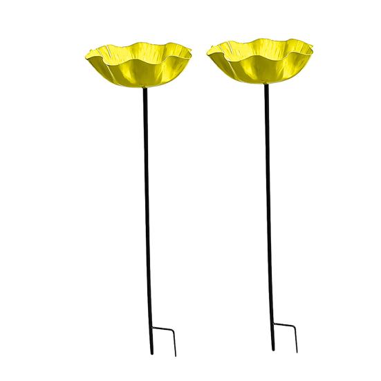 2Pcs Metal Flower Garden Stakes, Decorative Bird Bath, Outdoor Bee Watering Station, Flower Design Water Feeder Bath Bowl for Bees Butterflies