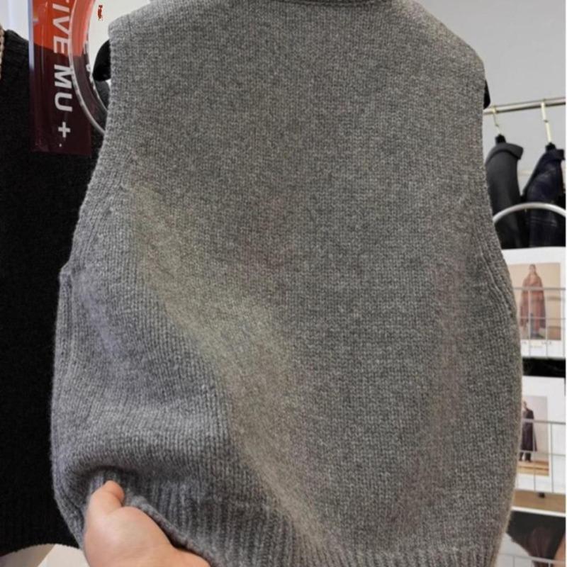 Women Sweater Vests Casual Loose Basics Solid Buttons Knitwear Sleeveless Female Bottom Sweater Vintage Simple Simple Tank