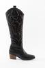Women Modern Stylish Fashion Boots Faux Leather Suede Black Leather Embroidered Medieval Cowboy Long Boots