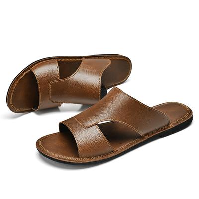 Sandales d'été en cuir véritable pour homme Pantoufles à semelle souple Grande taille Chaussures de plage Tongs confortables
