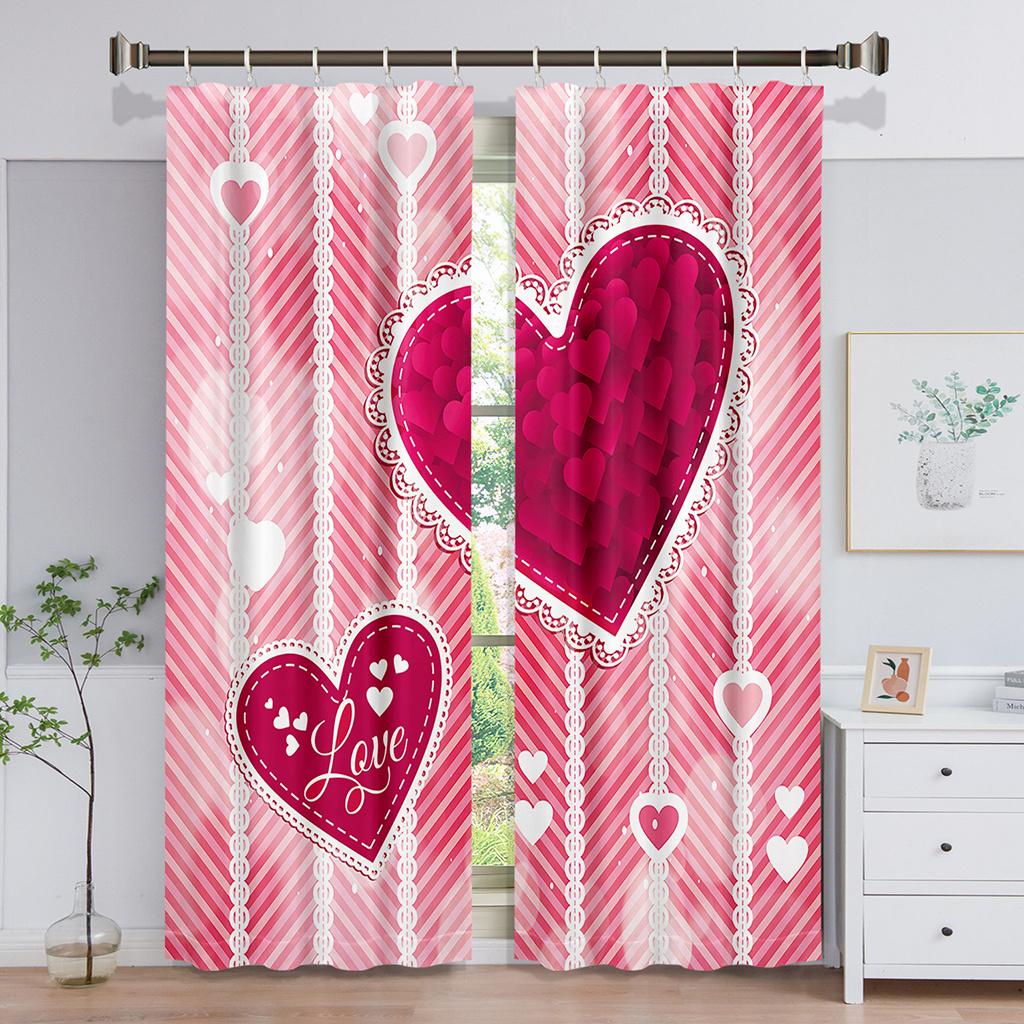 2pcs Love Heart Flower Happy Valentine's Day Window CurtainS for Bedroom Kitchen Living Room Study Window Treatment Home Decor