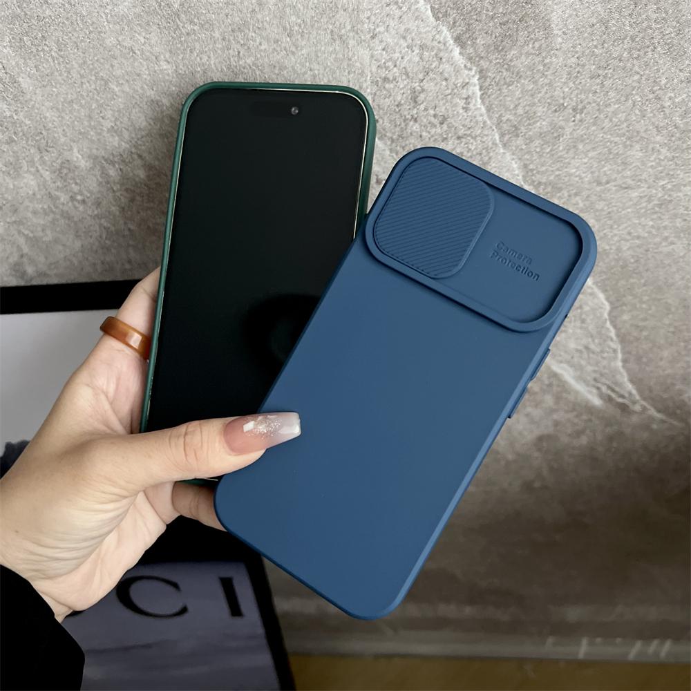 Fashion Solid Color Slide Camera Protection Soft Silicone Case For iPhone 16 15 14 Plus 13 12 11 Pro Max XS XR 7 8 Bumper Cover