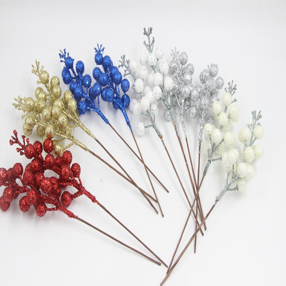 12pcs Artificial Christmas Glitter Berries Stems Xmas Tree Wreath DIY Decor