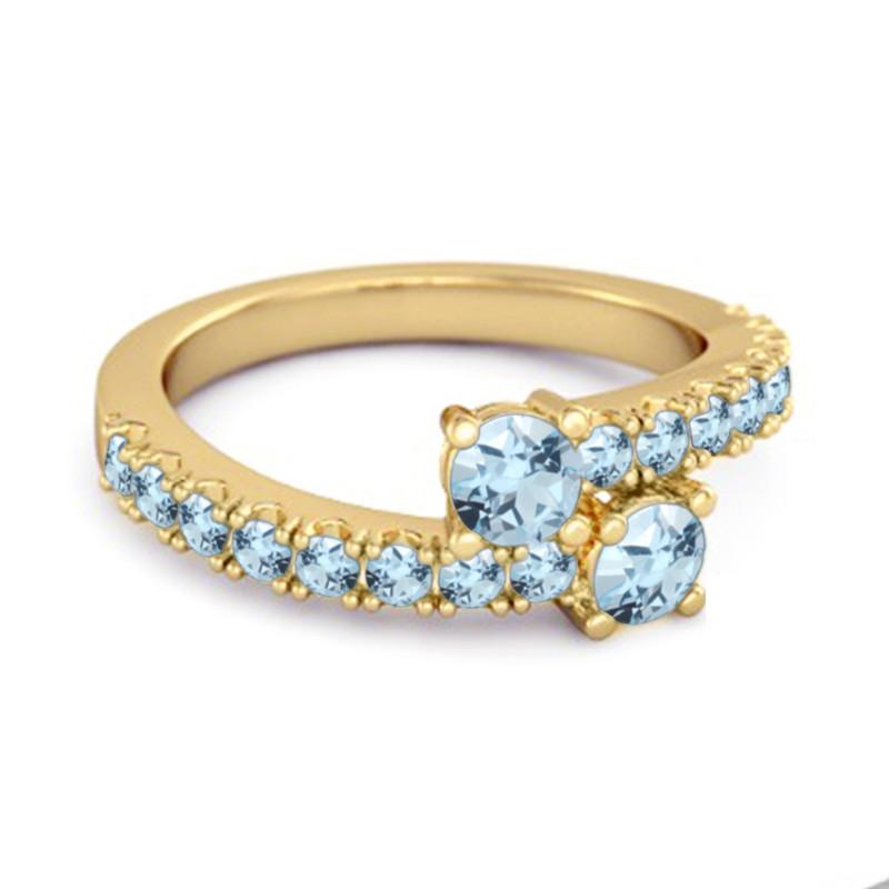 Blue Topaz Twin Stone Pavé Bypass Ring - Sterling Silver Gold Vermeil
