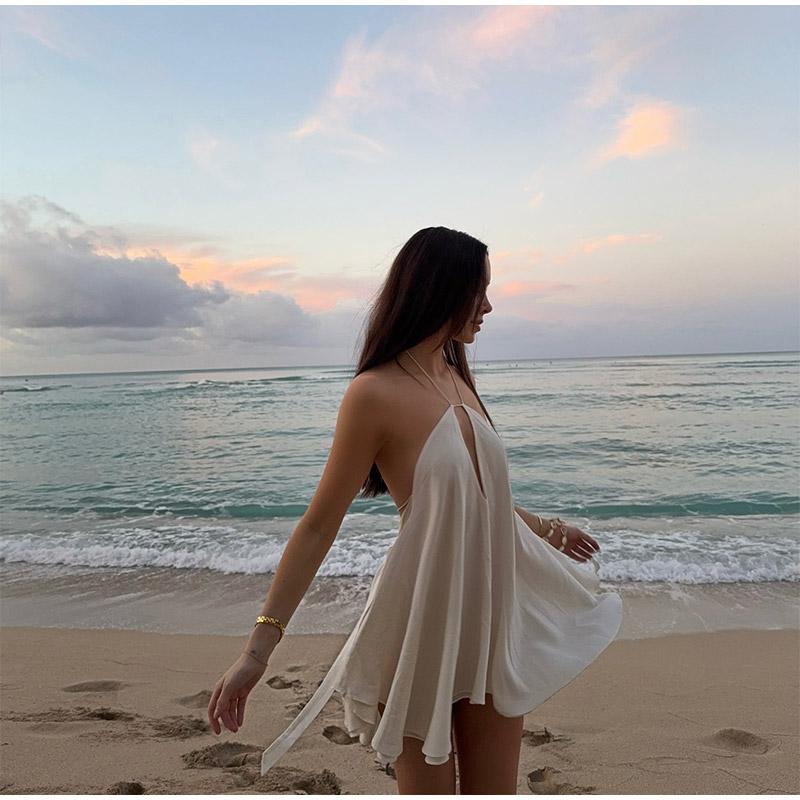 LYRIA Sexy Party Off Shoulder Dresses Women's Elegant Sleeveless Hollow Out Beach Dress Backless High Street Lady Summer Vestidos
