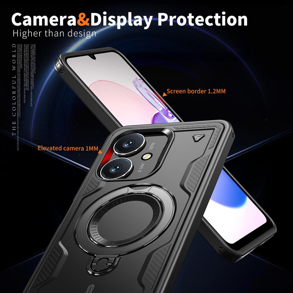 Magnetic Case For Xiaomi Redmi 13C 4G/5G/13R 5G/Poco C65 4G/M6 5G Military Protection PC+TPU Kickstand Phone Cover