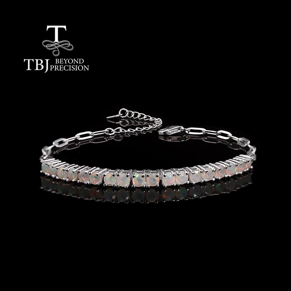 925 Sterling Silver Women's simple Bracelet Natural opal round 3.00mm October Birthstones Light Luxury Jewelry for Festival gifts