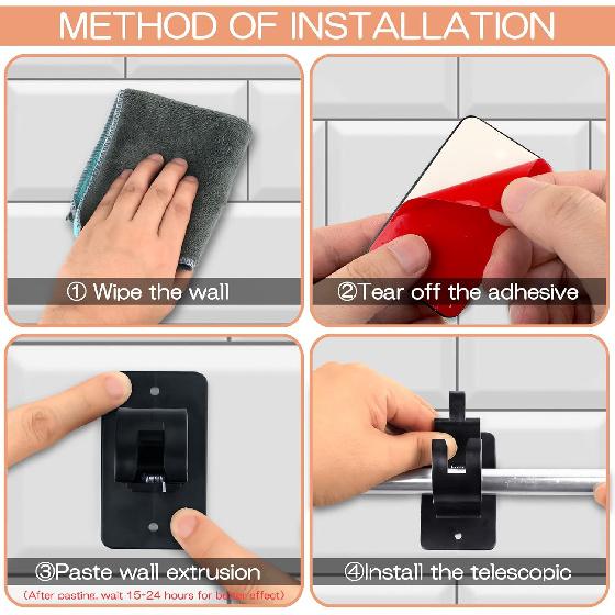 CIEMGNZOC 6-Pack Curtain Bracket Holders, Universal Self-Adhesive Wall Mounts, Fits 0.6'' to 1.5'' Rods, Black