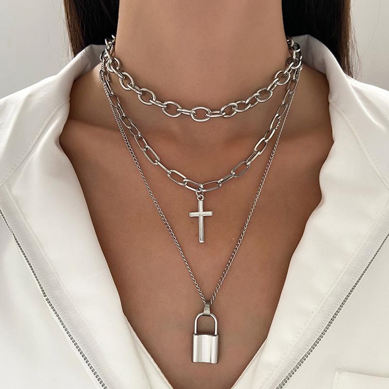 Retro náhrdelník Křesťanský kříž klíční řetízek Sladký punkový přívěsek