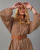 European and American Women's V-Neck Striped Belt Shirt Dress - Autumn 2025 Fashion
