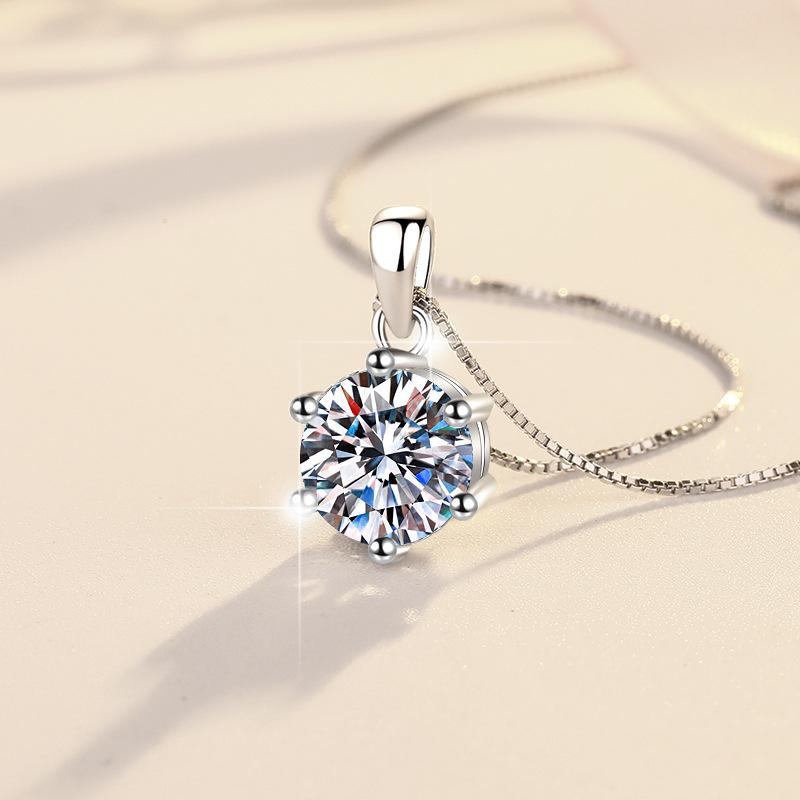 S925 Sterling Silver Necklace Classic Simple Necklace Moissanite Six Claw Pendant Collarbone Chain 2026