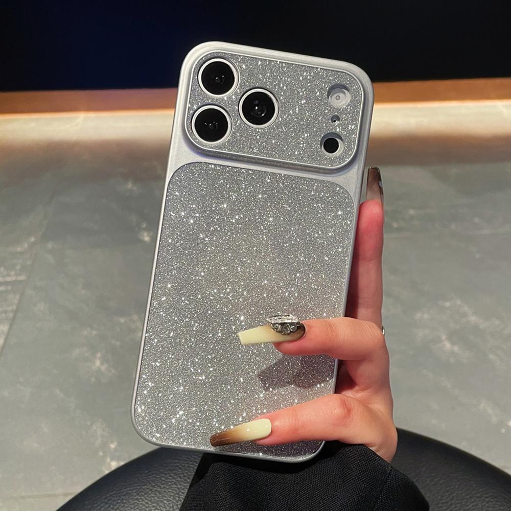 

Luxury Silver Plating Bling Glitter Phone Case For iPhone 17 16 15 14 Pro Max Lens Camera Protection Back Caps Shockproof Cover iPhone 14