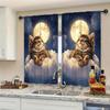 2-Panels The Cute Cat Sleeps Soundly On The Clouds At Night Printed Curtains   Suitable for Artistic Home Decorative Curtains