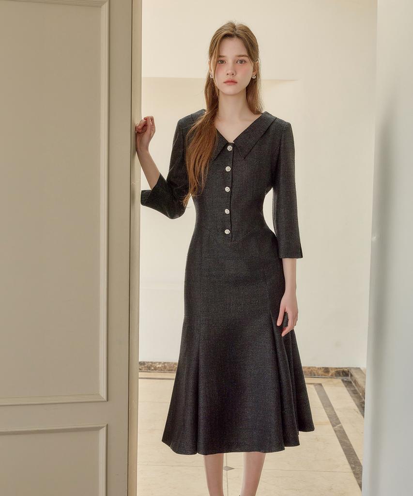 Julie And Kara 26Ss Calla140 Shebigins Atelier Tweed Dress Black