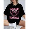 2026 Hawkins High School Prints Cotton T-Shirts Women Summer Short Sleeve Tops Street O-Neck Oversized T Shirt Casual Womans Clothes