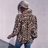 Ladies Vintage Tops Loose Long Sleeves Lapel Leopard Shirts Women's Fashion Shirts, Casual Long Sleeves Button Up Shirts Tops