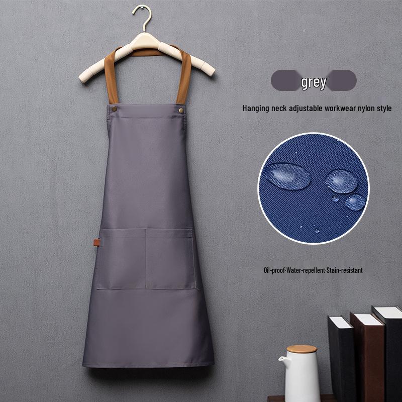 Water-Repellent Solid Color Apron with Logo Print for Kitchen and Catering