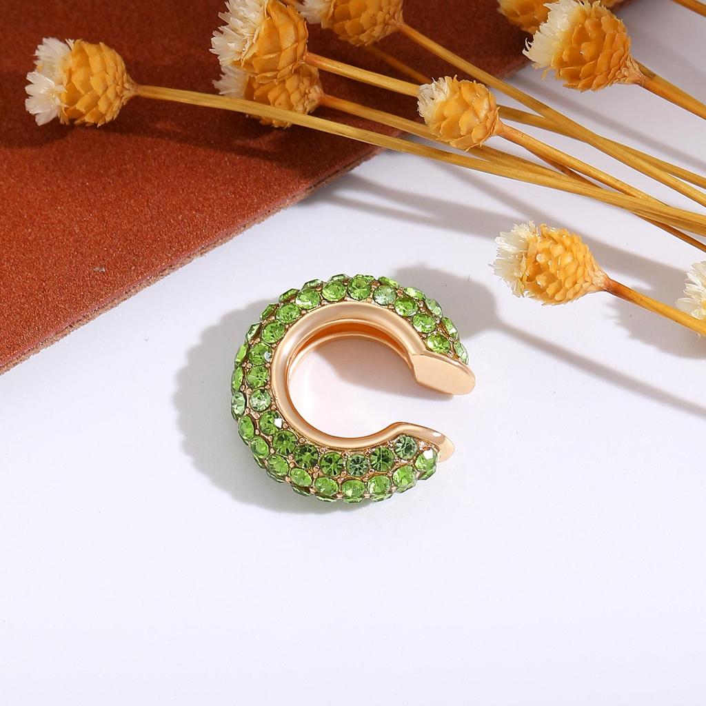 Retro Fashion C-Shaped Bling Ear Clips with Colored Diamonds - Trendy No-Pierce Earrings