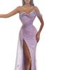 New European and American women's dress suspender long dress split sequined irregular evening dress