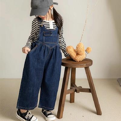 Boys and Girls' Pants Denim Strap Pants Jumpsuit Autumn Personalized Pocket Strap Pants Children's Jumpsuits Kids Clothing