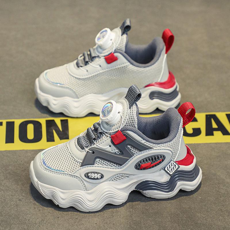 2024 Autumn Boys' Breathable Mesh Knob Buckle Sports Shoes