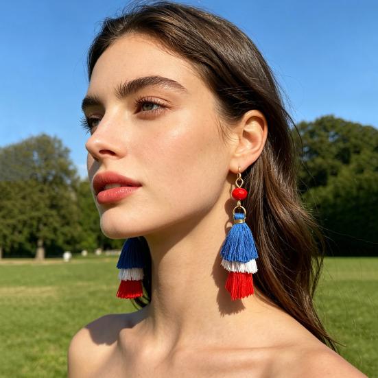 Earrings Multi-layered Fringe Earrings Creative Red, White, and Blue Flag-Colored Pendant Earrings 4th of July Independence Day Gift for Women